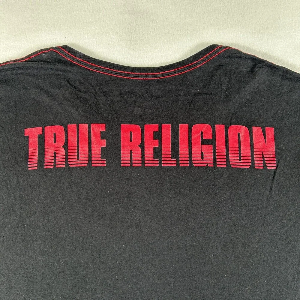 True Religion Shirt Mens 3XL Buddha Guitar Logo Graphic Tee Tagless Music FLAWS